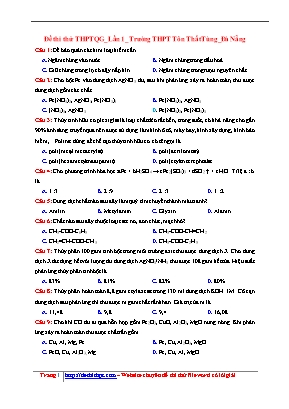Đề thi thử THPT Quốc gia môn Hóa học lần 1 năm 2017 - Trường THPT Tôn Thất Tùng (Có đáp án)